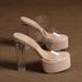 Women's Strappy Transparent High Heel Sandals - Crystal-Embellished Platform Slides For Fashion & Comfort_vogvips.com