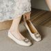 Genuine Leather Flat 2025 Spring-summer New Style Square Toe Rhinestone Shallow Mouth Versatile Mom Large Size Women's_vogvips.com