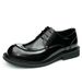 Business casual leather shoes for men wide foot English bright face big head layer cowhide green Derby shoes_vogvips.com