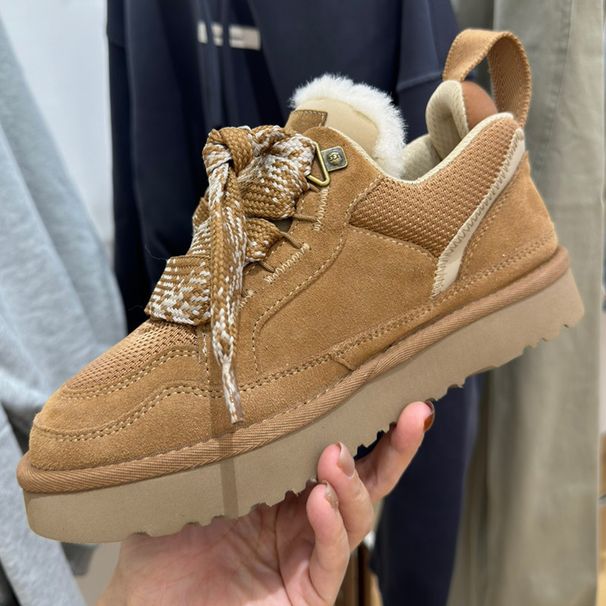 New 2025 Lace-Up Thick-Soled Low-Top Mel Genuine Leather Snow Boots With Fleece For Winter Warmth And Thickened_vogvips.com