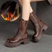Shanghai Jie Zuo Winter New Fleece-Lined Warm Mid-Calf Snow Top Layer Cowhide Thick-Soled Martin Boots Fashion Women's_vogvips.com