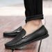 Genuine Leather Men's Shoes Spring Top Layer Cowhide Black Flat Slip-On Loafers Soft Surface Large Size Trendy Brand_vogvips.com