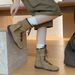 Women Boxing Boots Cowhide Version ~ Matte Niche Martin Lace-Up Boxing Round Toe Women's Versatile Mid-Calf Western Boots_vogvips.com