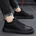 Spring New Breathable, Waterproof, And Anti Slip Men's Korean Versatile Black Leather Casual Board Trendy Shoes_vogvips.com