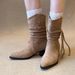 Wasteland Style Tassel Knight Thick Heel Over-the-Knee Long Slimming Pile Western Short Boots For Women_vogvips.com