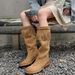 Over-the-Knee For Women 2024 Autumn Winter New Tassel Woven Western Color-Washed Chunky Heel Suede Long Boots_vogvips.com