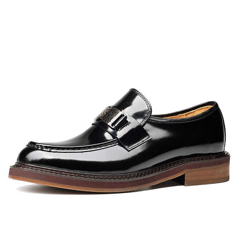 Glide Men's Business Casual British Style Cowhide Sole Loafers With Open Edge And Shiny Leather Slip-On Shoes_vogvips.com