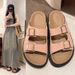 Bebealy Women's Sandals Soft-soled Platform Sandals Double Buckle Roman-style Belt-buckle Slippers Popular Slip-on Flat Slippers_vogvips.com