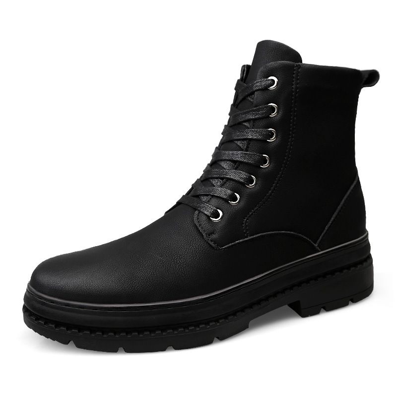 Men's Fur Boots Tooling Shoes Outdoor Martin Boots Mid-top Leather Boots Non-slip Casual Men's Shoes_vogvips.com