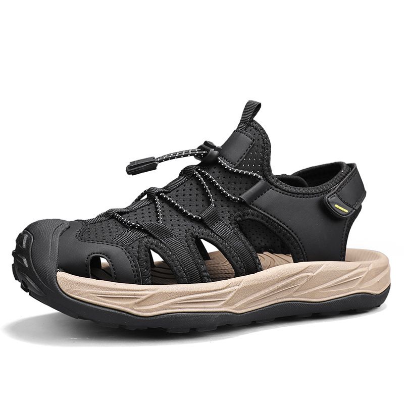 Large Size Men's Sandals Summer Men's Hollow Breathable Sandals Outdoor Casual Closed-Toe Beach Shoes_vogvips.com