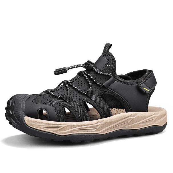 Large Size Men's Sandals Summer Men's Hollow Breathable Sandals Outdoor Casual Closed-Toe Beach Shoes_vogvips.com