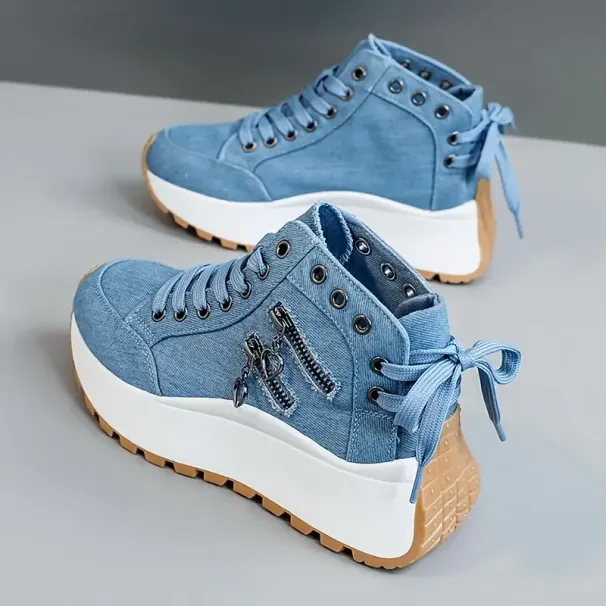Designer High Top Denim Female Girls Students Canvas Shoes For Women Lace Up Platform Sneakers_vogvips.com
