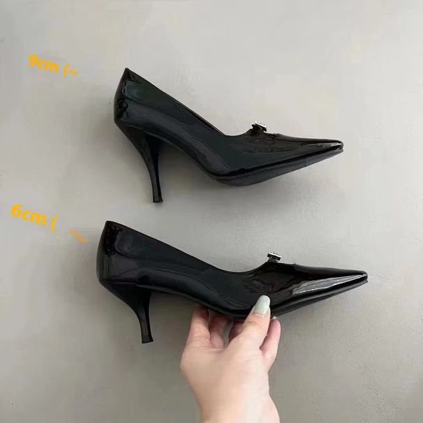 Pointed Toe Stiletto Patent Leather Rhinestone High Heels OL Commuter Women's Single Shoes_vogvips.com