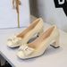 Women's Shoes Elegant Banquet Square Toe Mid Heel Satin Rhinestone Bow Low Mouth Chunky Heel Shoes For Women_vogvips.com