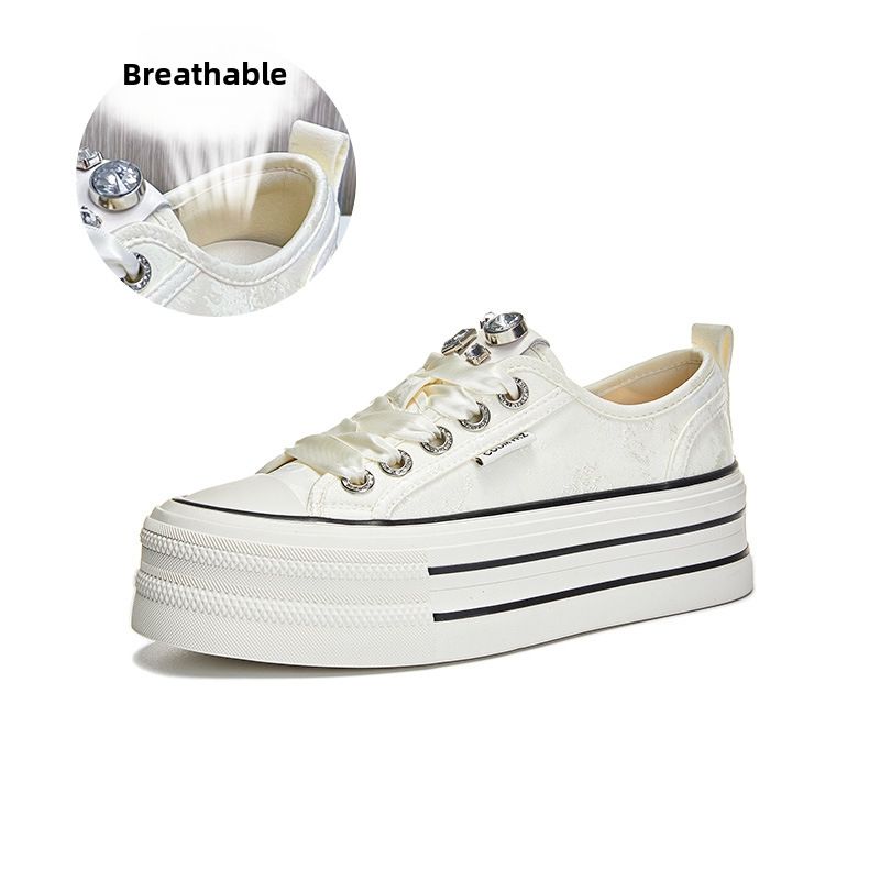 Women's Genuine Leather White Sneakers Top Layer Pigskin Lined Versatile Rhinestone Casual Shoes Spring_vogvips.com