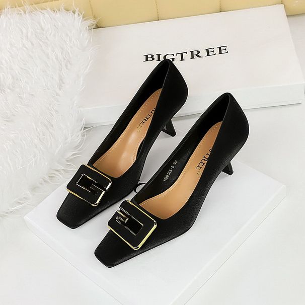 Women's Shoes High Heels, Shallow Mouth Square Head Metal Buckle Decorative High Heels Women's Shoes_vogvips.com