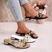 plus Size Studded Flat Sandals For Women Stone Pattern Low Heeled Beach Sandals Black Brown PU Upper Rubber Sole_vogvips.com