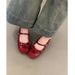 French Red Inner Height Increase Mary Jane Shoes Women's Shallow Mouth Ballet Single Shoes One Word Belt Grandma Shoes_vogvips.com
