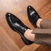 Plus Size Spring Autumn New Genuine Leather Business Casual Men's British Style Pointed Toe Lace-up Plaid Formal Wedding_vogvips.com