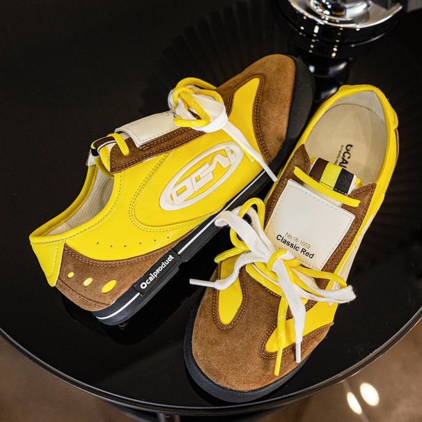 Ocai Colorist Biscuit Yellow Dexun Shoes Niche Fashion Color-Block High-End Casual Flat Sneakers For Women_vogvips.com