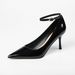 Patent Leather One-Strap High Heels Pointed Stiletto Closed Toe French Style Daily Commuter Work Wide Extra Large Single_vogvips.com