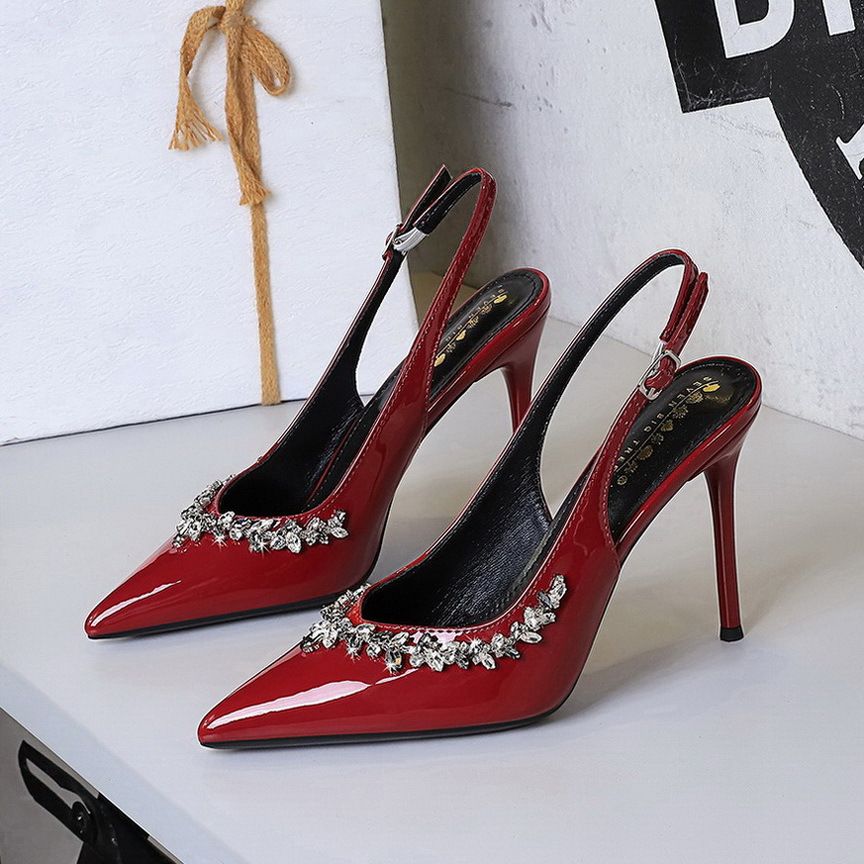 Elegant Women's High Heel Dress Shoes With Rhinestone Straps - Pointed Toe Stiletto Pumps For Parties & Evening Events (Colors: Red/Black/Nude)_vogvips.com