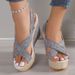 Thick Soled Sloping Heel In 2025, Large Denim Cross Buckle, One Line Strap Sandals For Women_vogvips.com