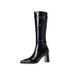 White High Long For Women Patent Leather Chunky Heel Square Toe Belt Buckle Riding Over-the-Knee Fashion Boots_vogvips.com
