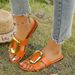 Women's Casual Versatile Flat For Foreign Trade, 2026 New Korean Style Fashion Metal Buckle One-strap Beach Sandals_vogvips.com