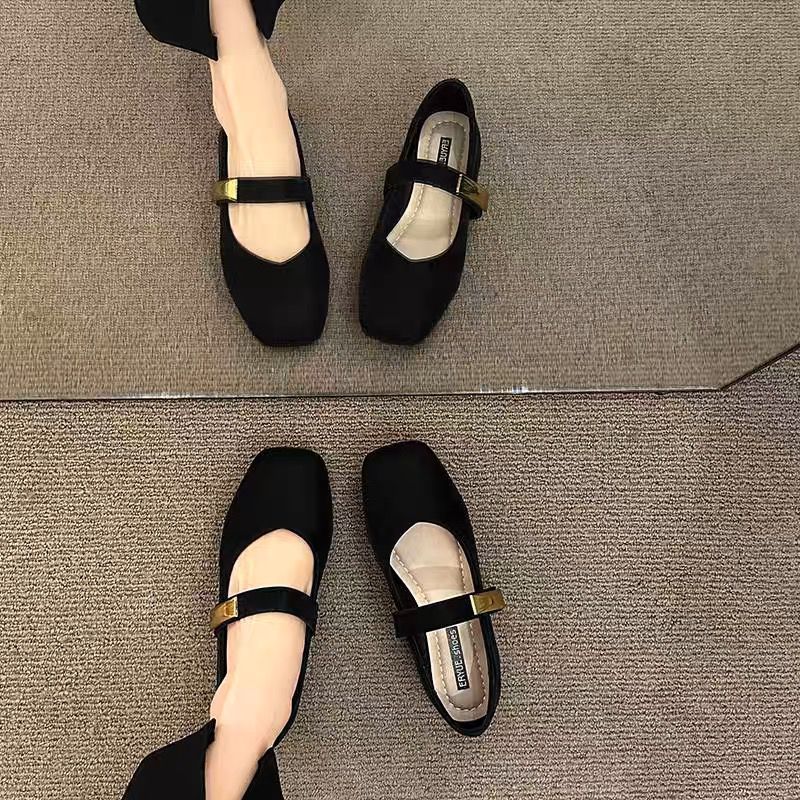 Women's Flat Shoes 2025, Soft-soled Mary Jane Shoes, New Vintage French Style, Spring Autumn, Square Toe, Versatile,_vogvips.com