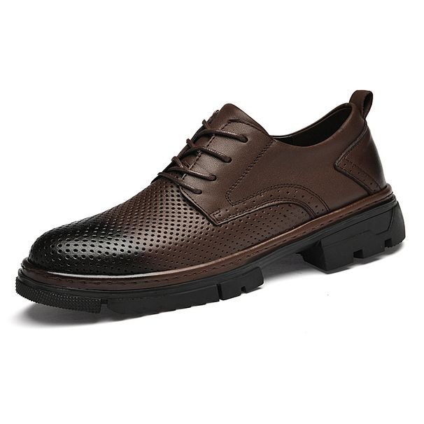 Men's Oxford Leather Shoes Style Round Head Lace-up Platform Men's Leather Shoes_vogvips.com