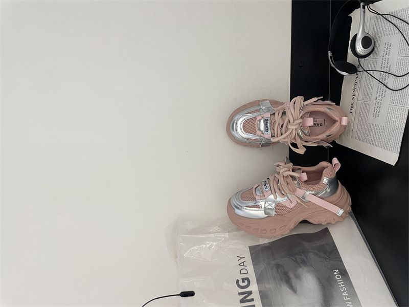 Baixiangni Dad Women's 2024 Autumn/Winter New Korean Edition Round Head Thick Bottom Show Foot Small Mesh Breathable_vogvips.com