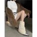 Women's Fashion Faux Fur Lined Pointed Toe Chunky Heel Ankle Boots Winter Warm Slip-On Booties With Textured Sole Pointed Toe, Low Heel, Short Boots._vogvips.com