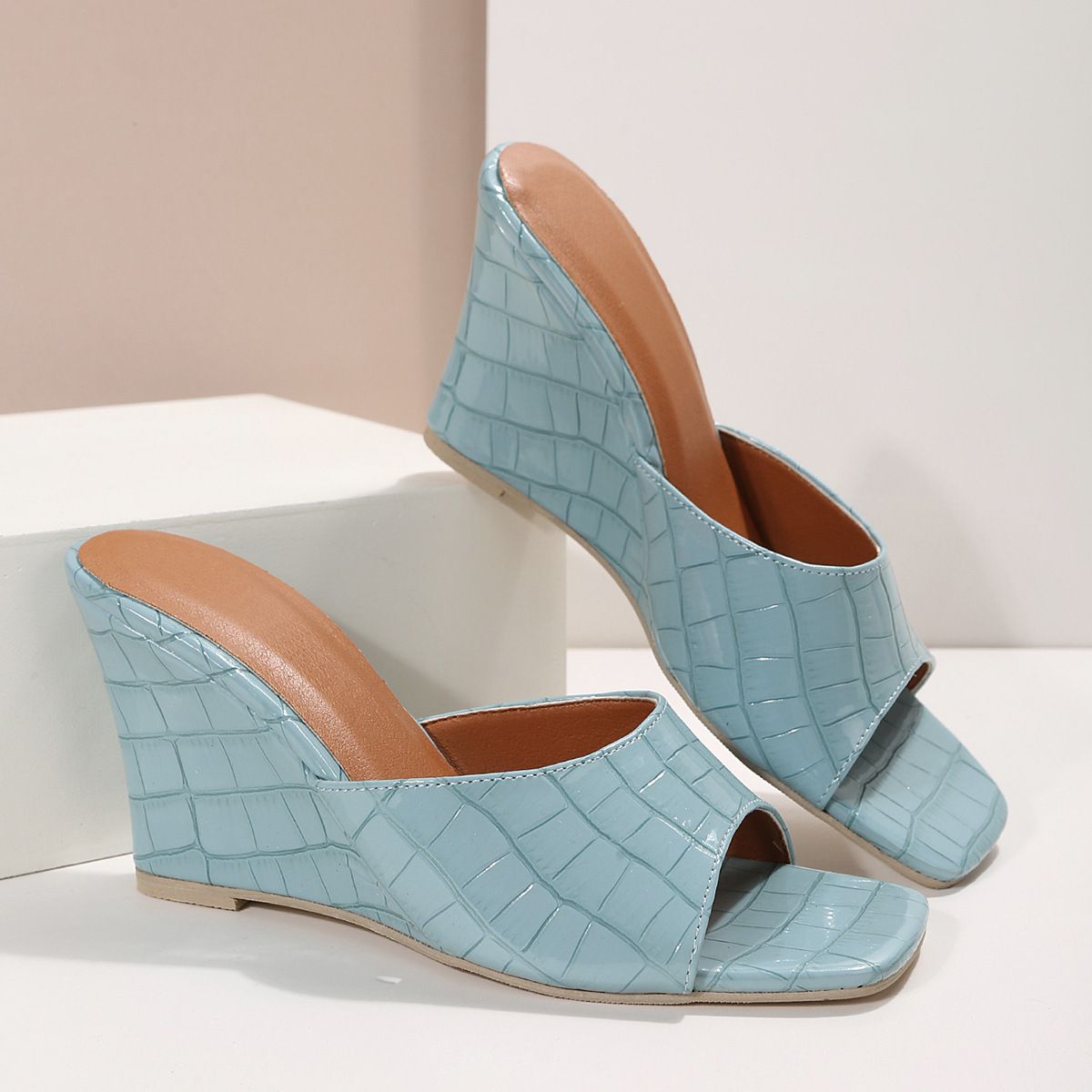 Women's Shoes Summer Large Size Women's Wedge Sandals One Strap Roman Style Lattice Texture Sandals_vogvips.com