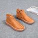 Euro Step Men's Autumn Winter Genuine Casual Slip-On Soft Sole High Mid Top First Layer Cowhide Flat Handmade Leather Shoes_vogvips.com