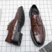 Euro Step Wear-Resistant Casual Leather Business Round Toe Thick Sole Men's Brogue Carved Wedding Height Increasing Shoes_vogvips.com