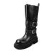 MTX British Style Cowhide Thick-Soled Martin Women, Motorcycle With Belt Buckle, High Heel Straight Boots, Casual Genuine_vogvips.com