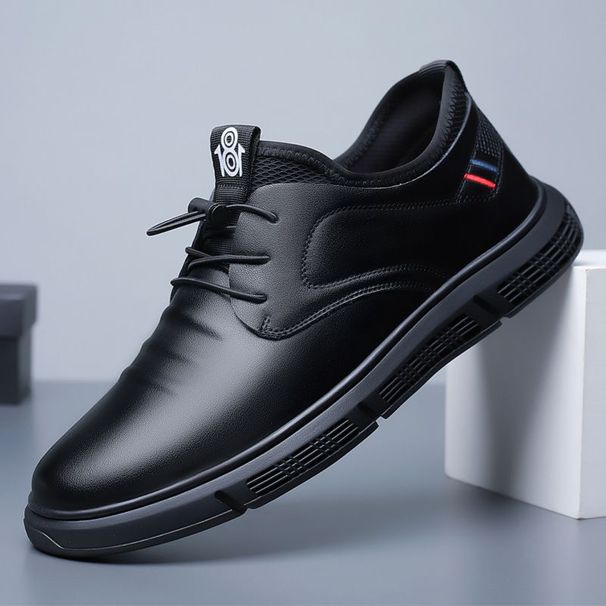 Men's Business Formal Black Leather Shoes Spring 2026 Style Trendy Slip-On Casual Breathable Soft Soled Shoes_vogvips.com