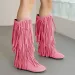 Womens Fringe Winter Western Round Toe Flats Suede Solid Cool Internal Elevation Boots Dressy Daily Shoes 240911_vogvips.com
