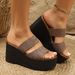 Women's Open Toe Wedge Sandals Summer Platform Slippers plus Size Thick Sole in Sizes 34-43 Casual Breathable PU Leather_vogvips.com