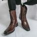 Square-toed British-style Thick-soled Martin For Men, Lace-up Motorcycle Work Boo, Mid-length Trendy Chelsea Short_vogvips.com