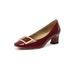 Patent Leather Square-toed Shallow Pumps For Wide Feet With Square Buckle, Mid-heel High-end Professional Chunky Heel_vogvips.com