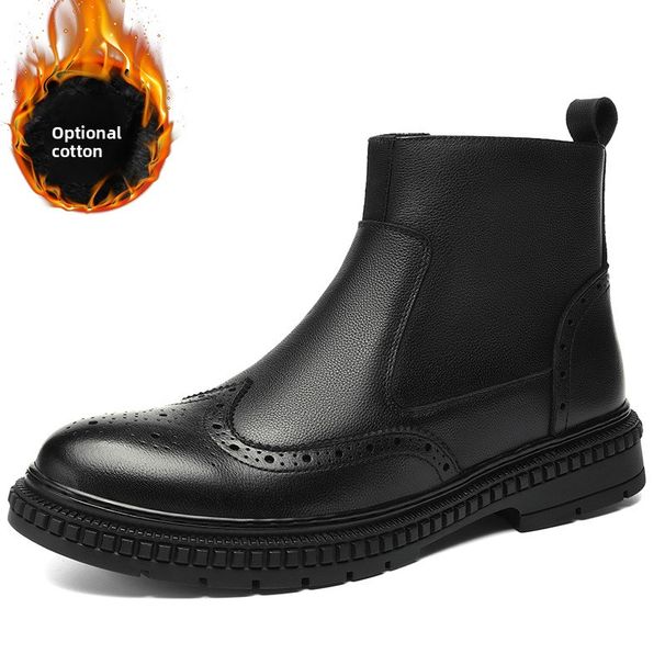 Men's Head Layer Casual Men's Leather Boots Side Zipper Martin Boots Low Heel Leather Boots Men's Shoes Origin_vogvips.com