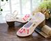 Mesh Square High Thick Heels, Summer Mesh, Embroidered Shoes, Sandals, Antique Style, Lotus Flower Women_vogvips.com