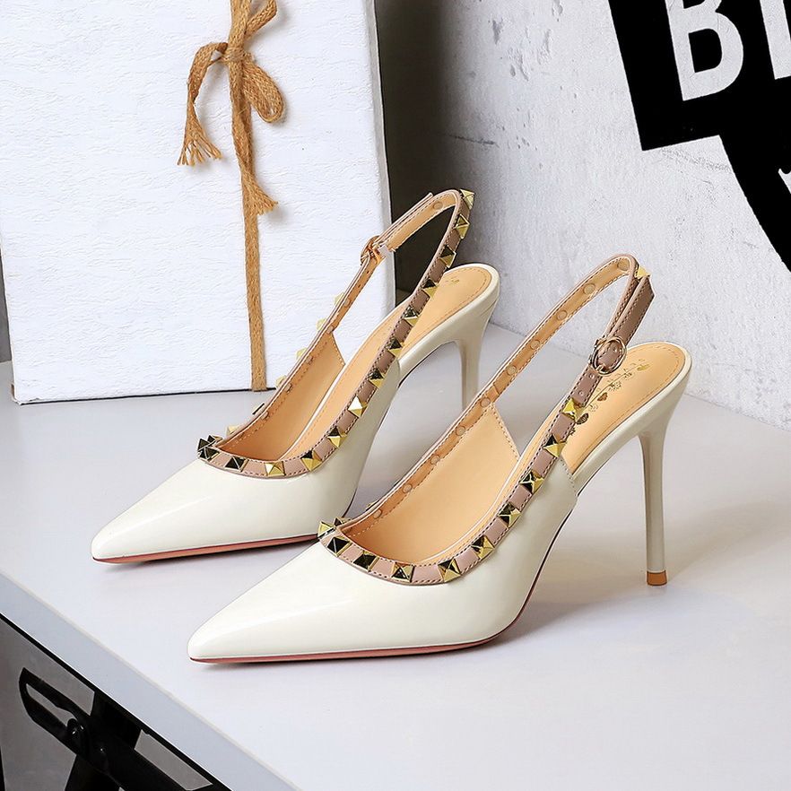 Women's Elegant Pointed Toe Stiletto Heel Dress Pumps With Studs And Ankle Strap For Parties Weddings & Evening Events Single Strap Single Shoes_vogvips.com