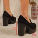 Plus Size High Heeled Single Shoes For Women Chunky Heel Round Toe Professional Style Spring_vogvips.com