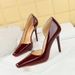 3287-1 Style Minimalist Slim Heel Ultra-high Women's Shoes With Glossy Patent Leather Shallow Cut Square Toe Side Hollow_vogvips.com
