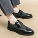 Euro Step Black And White Men's Leather Shoes New British Business Height Increasing Brogue Derby Patchwork Casual Big Head_vogvips.com