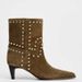 Women's Fashion Boots – Pointed Toe Chunky Heel Mid-Calf Booties With Studded Details & Suede Finish, Comfortable For Wide Feet (Black/Brown)_vogvips.com