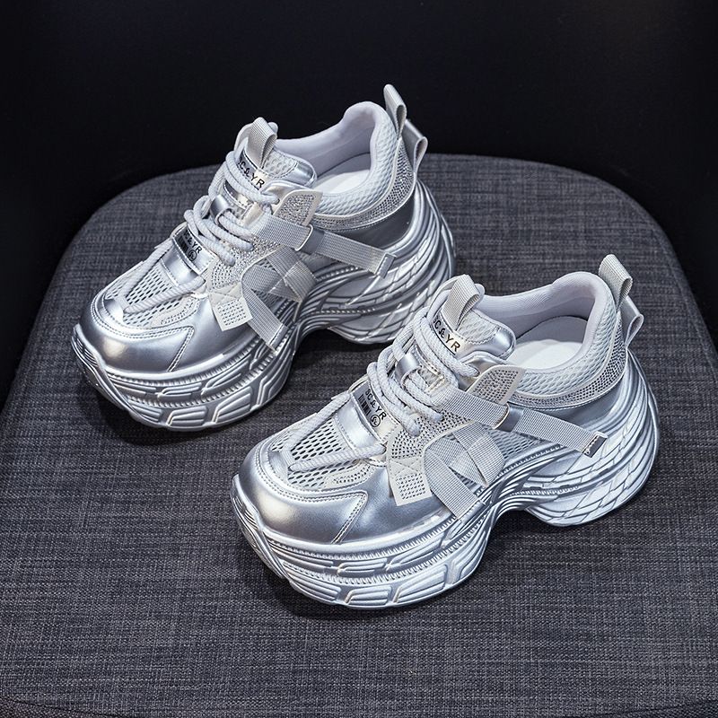 Dad Shoes Women's Thick-soled Inner Height Increase Casual Versatile Color Matching Rhinestone Mesh Sports Women's Shoes_vogvips.com